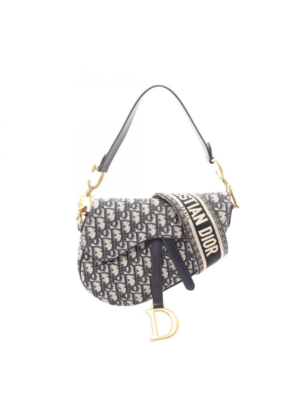 Dior Saddle Bag Oblique Jacquard 2-Way Navy Ivory Canvas Leather